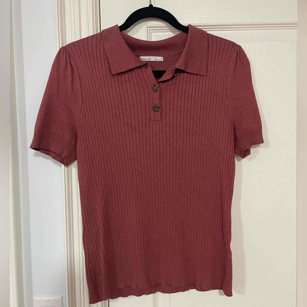 NWOT - Pink Knit Top with Collar and Button Detail